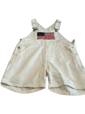 GAP Kids Flag American White Cotton overalls shortfalls size Medium